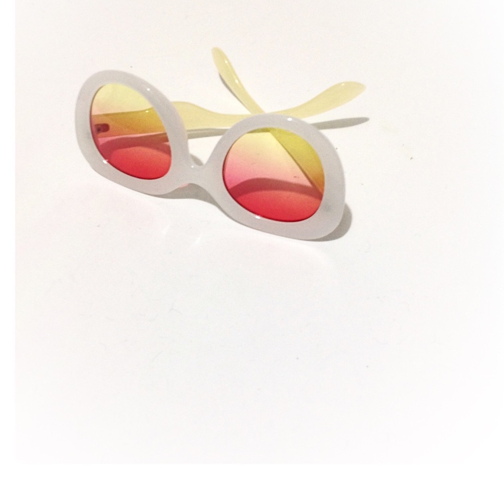 New Ombré Sunglasses Yellow Pink White Semi Round - Picture 3 of 8